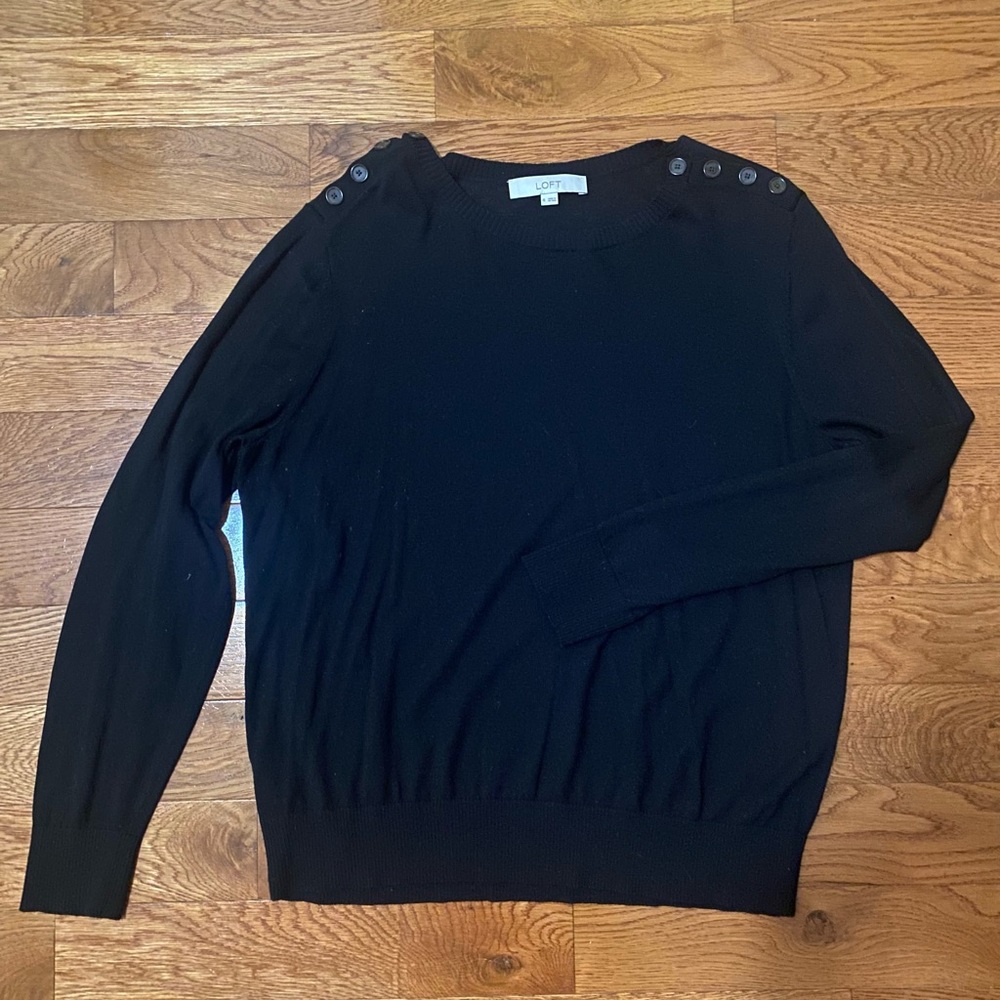 LOFT Black Sweater Button Shoulder Detail
